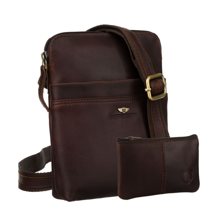 Hnedá pánska kožená crossbody taška Peterson + puzdro na kľúče 1