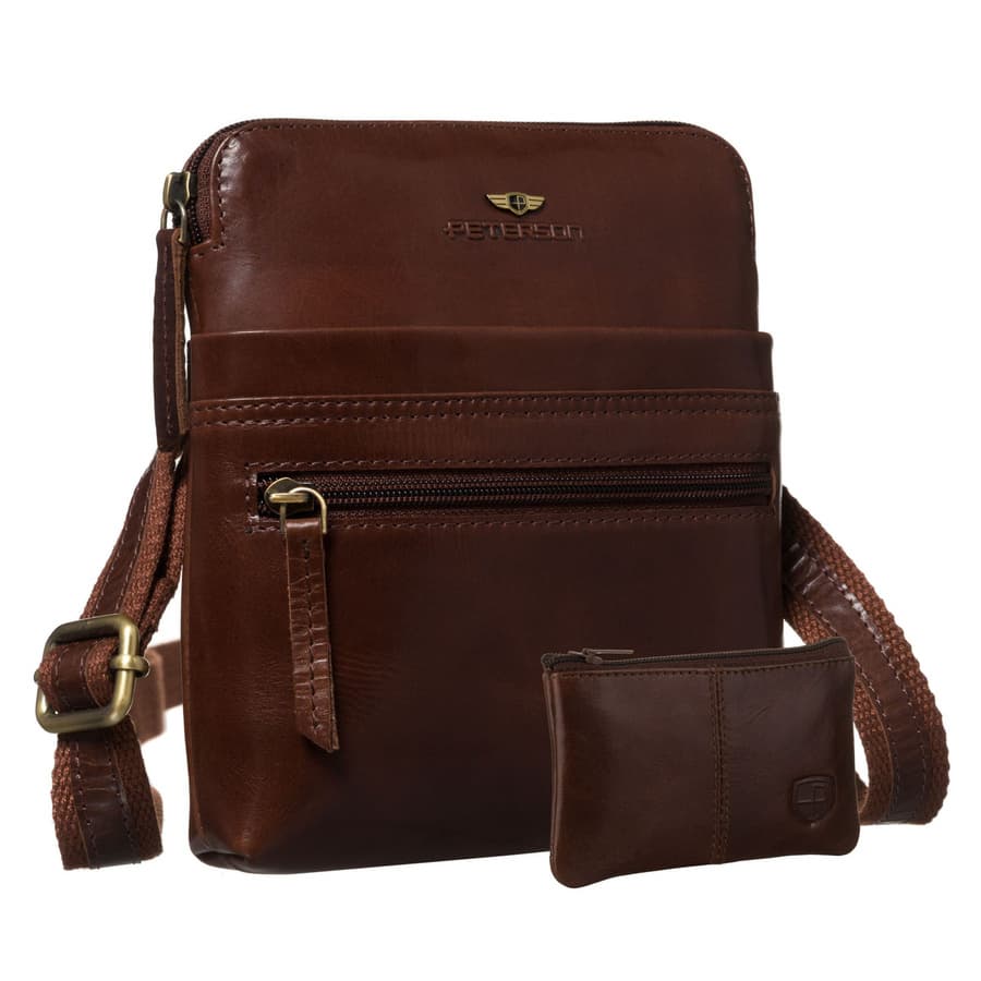 Malá hnedá pánska kožená crossbody taška – ľahká, štýlová a kompaktná 1