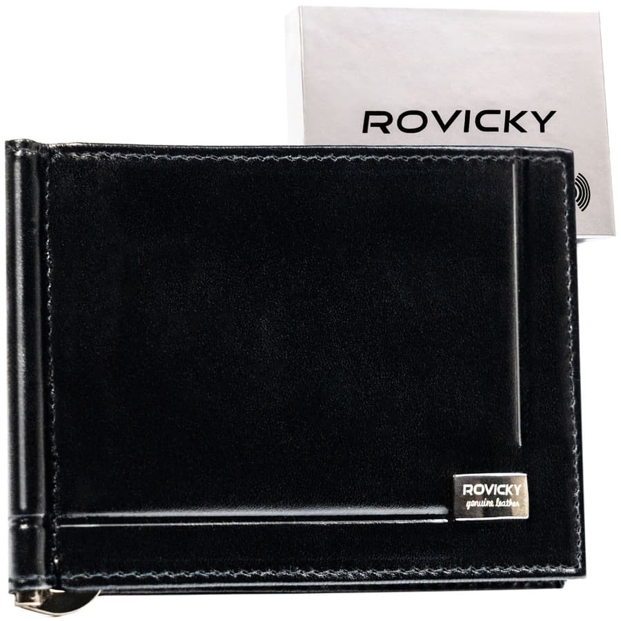 Elegantné pánske puzdro na bankovky z pravej kože v čiernej farbe - Rovicky 1