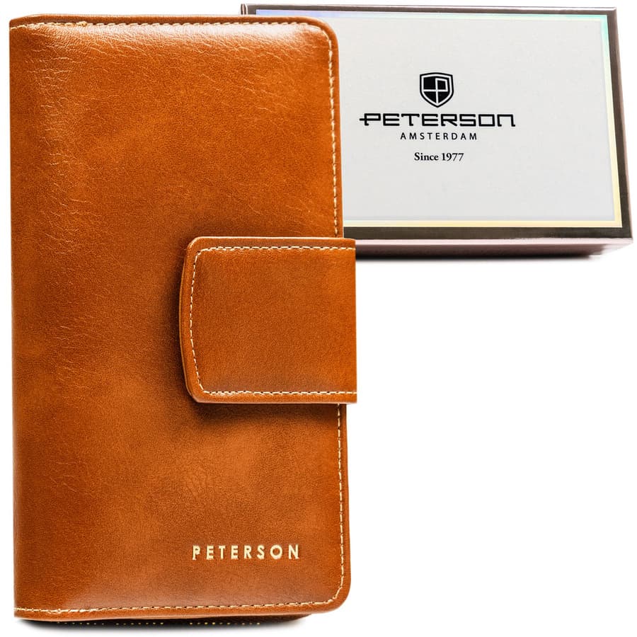 Hnedá zvislá dámska peňaženka z ekologickej kože so zapínaním na patent a zips – Peterson