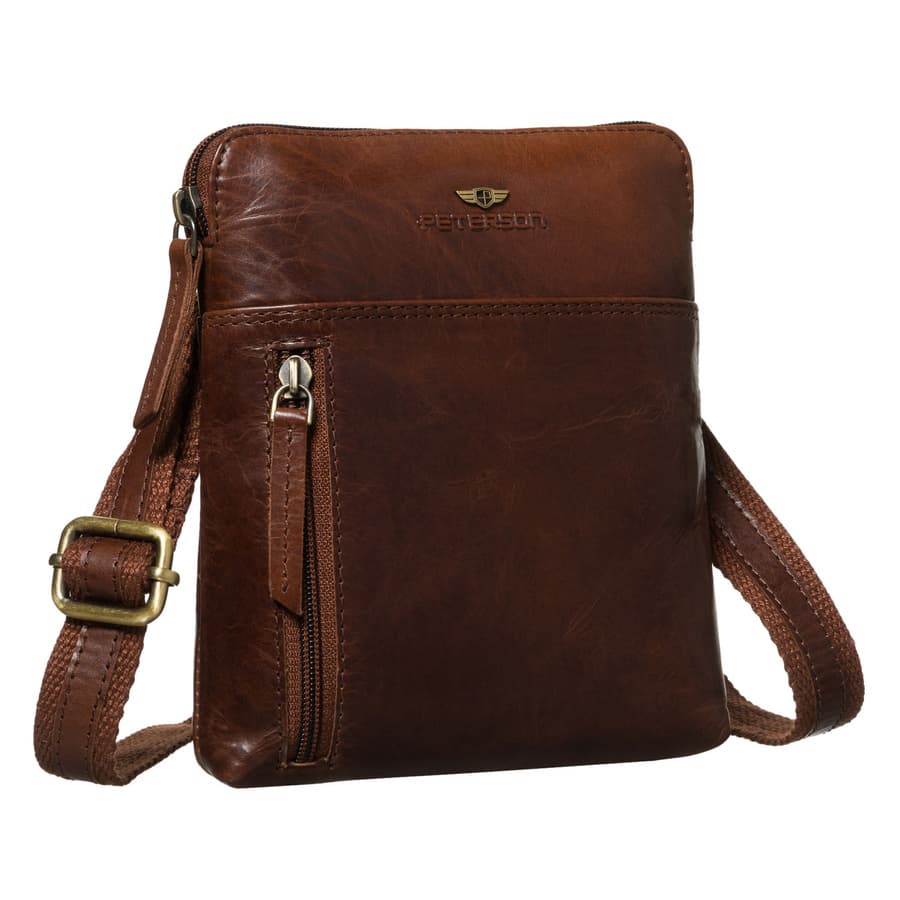 Pánska hnedá kožená crossbody taška s jednou komorou a zipsovým zapínaním 1