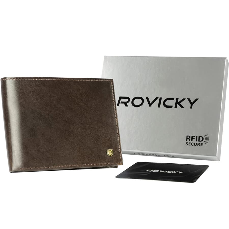 Elegantná pánska hnedá kožená peňaženka s RFID ochranou – Rovicky 1