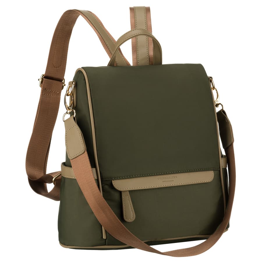 Zelený dámsky ruksak z nylonu a ekokože s odnímateľným popruhom – Peterson