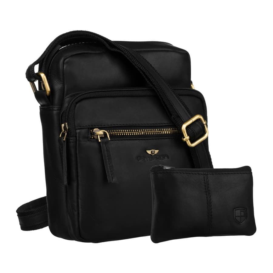 Pánska kožená crossbody taška Peterson v čiernej farbe + puzdro na kľúče 1