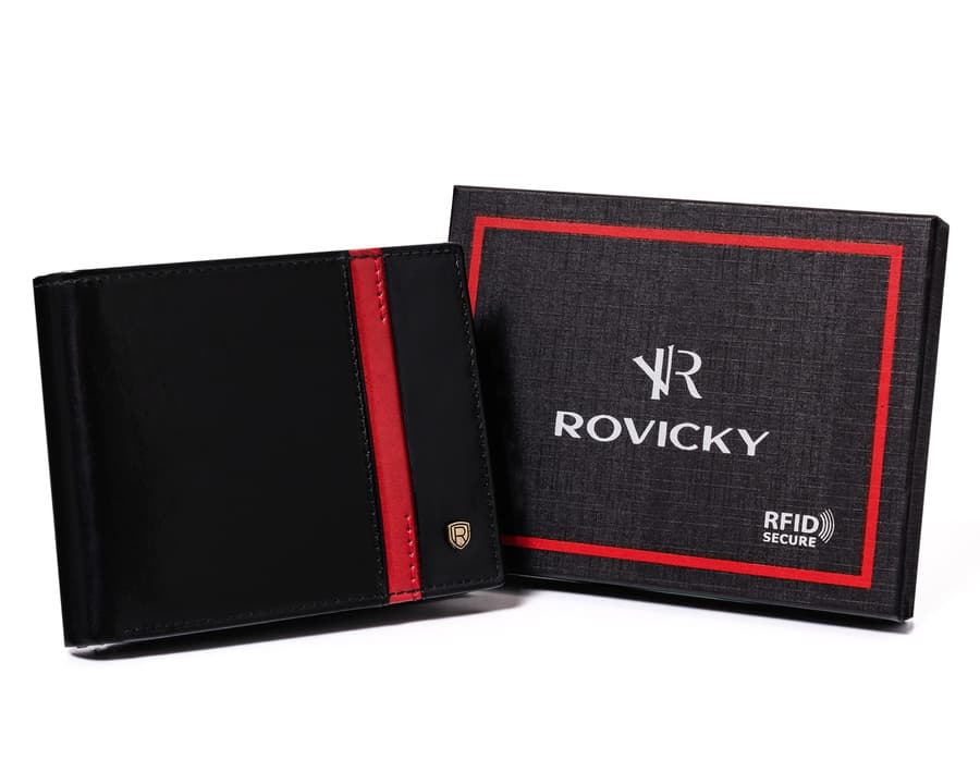 Pánska kožená peňaženka s červeným remienkom - Rovicky 1
