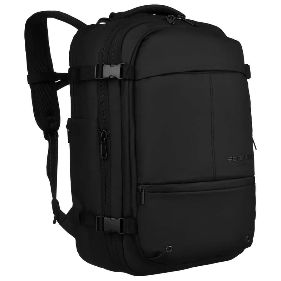Priestranný čierny cestovný ruksak s vákuovou priehradkou a priehradkou na notebook - Peterson TSA007