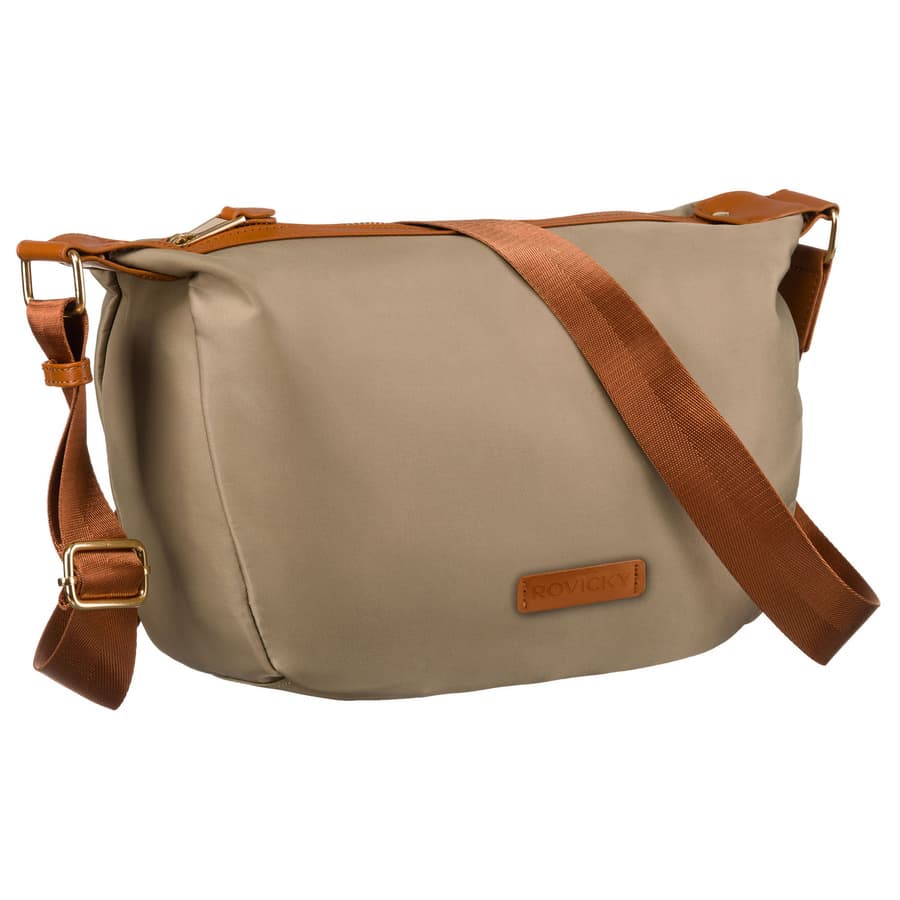 Dámska khaki crossbody kabelka z nylonu s hnedými detailmi 1