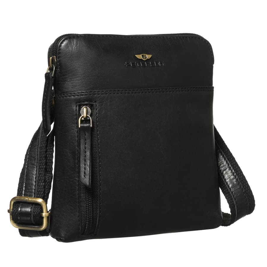 Pánska čierna kožená crossbody taška so zipsovým zapínaním