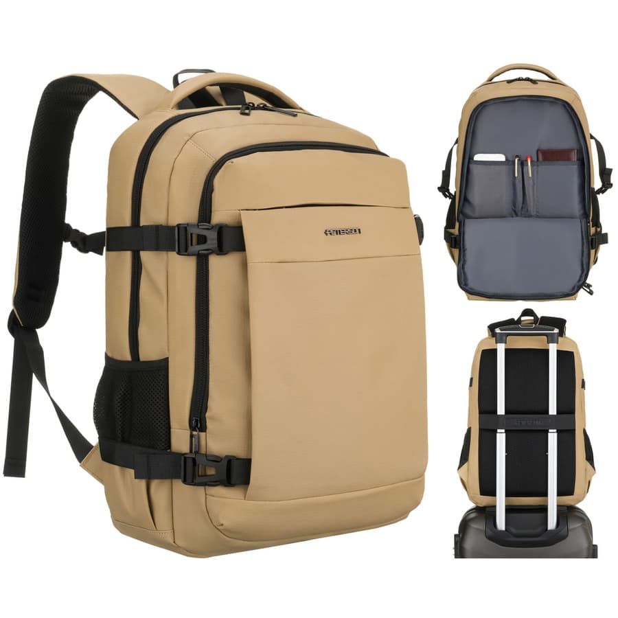 Veľký khaki cestovný ruksak s priehradkou na laptop 17″ – Peterson