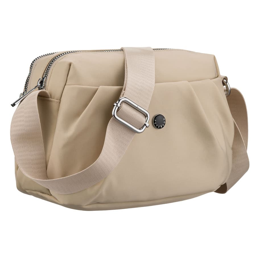 Dámska ecru dvojkomorová crossbody kabelka z polyesteru s vonkajším vreckom