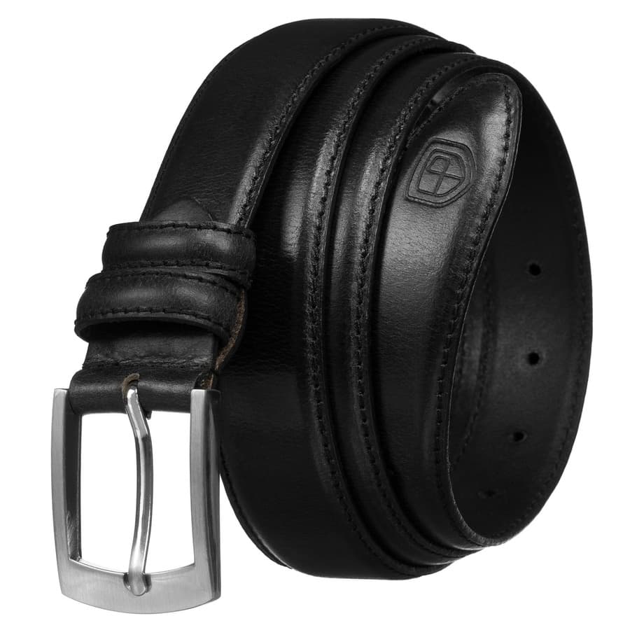Pánsky kožený opasok v čiernej farbe so striebornou klasickou prackou, šírka 3,2 cm - Peterson 1