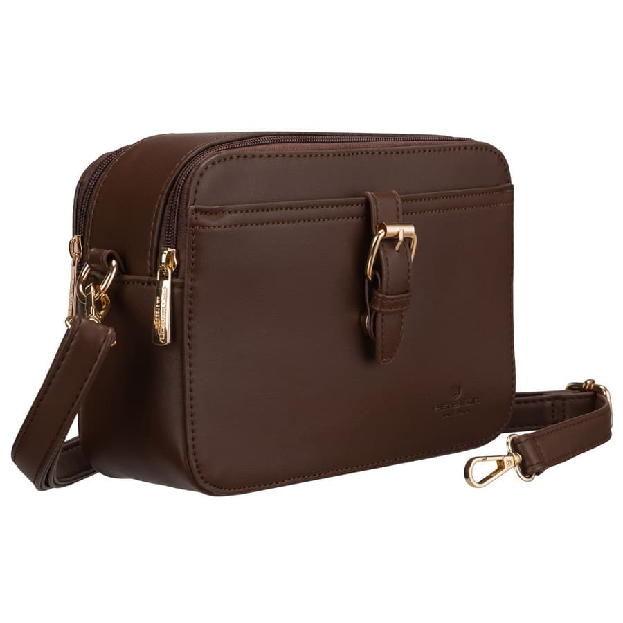 Malá hnedá dámska crossbody kabelka na rameno 1