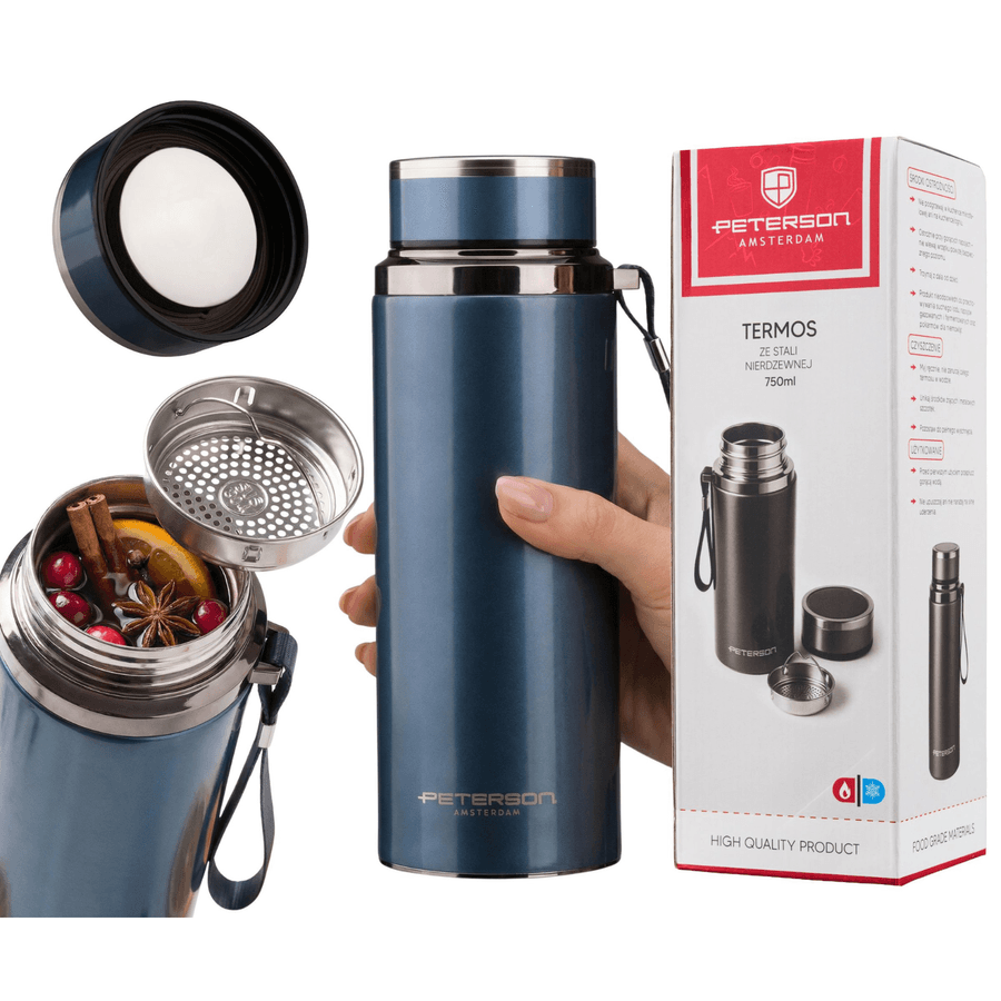 Nerezová termoska 750 ml tmavomodrá so sitkom Peterson