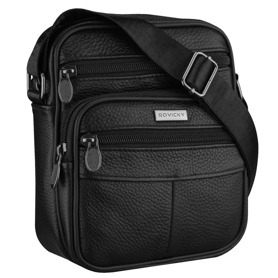 Pánska kožená čierna crossbody taška na zips Rovicky R-ST7-04 BLACK skl.