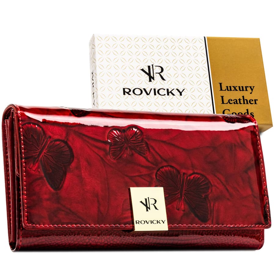 Veľká červená lakovaná dámska peňaženka Rovicky RFID