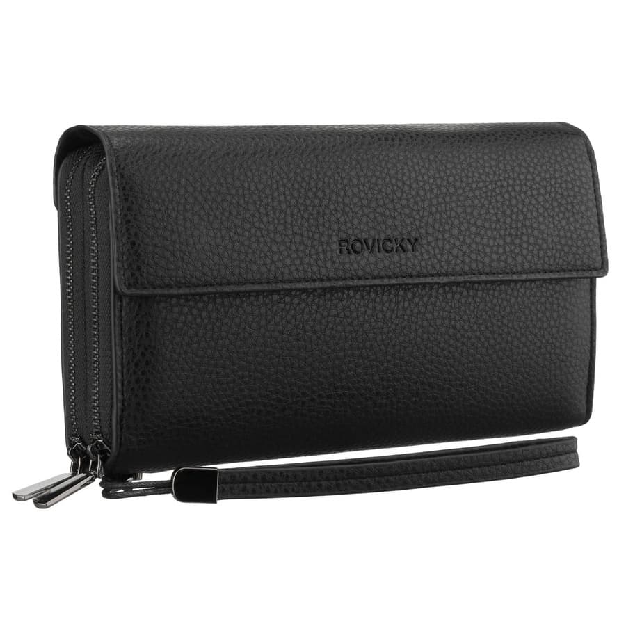 Čierna pánska príručná crossbody taška na dokumenty z ekologickej kože – Rovicky