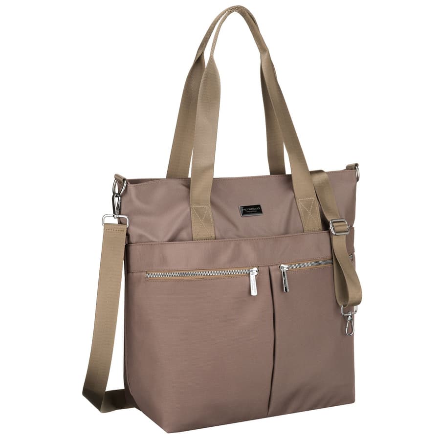 Dámska béžová shopper taška s jednou komorou a zapínaním na zips