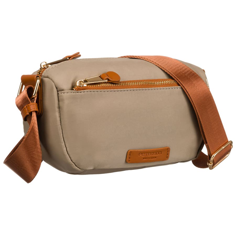 Dámska nylonová crossbody kabelka v khaki odtieni s vonkajším vreckom – Peterson