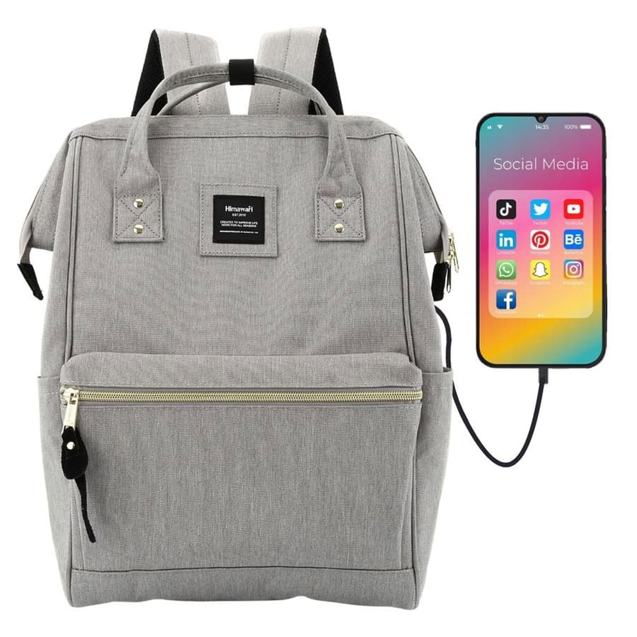 Dámsky sivý priestranný ruksak s USB a priehradkou na notebook - Himawari
