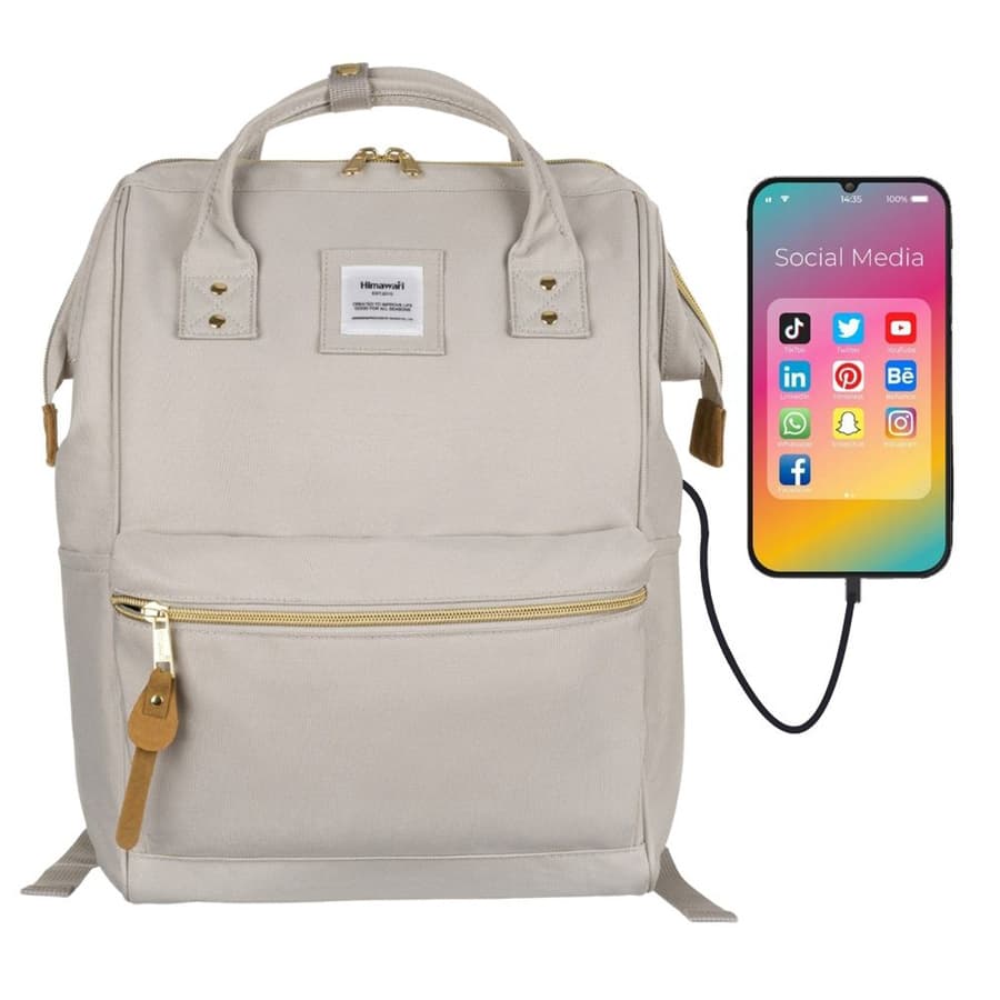 Béžový ruksak s USB portom na notebook 13,3" – Himawari 1