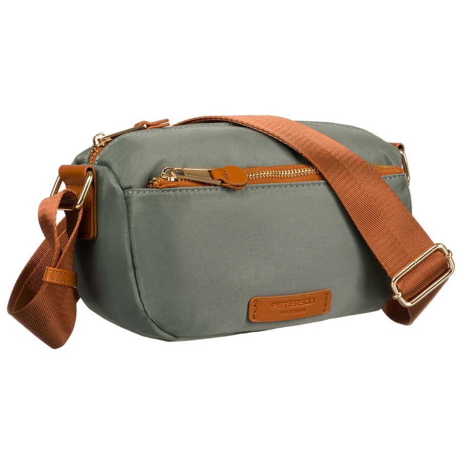 Dámska nylonová crossbody kabelka v zeleno-hnedom odtieni s nastaviteľným popruhom – Peterson