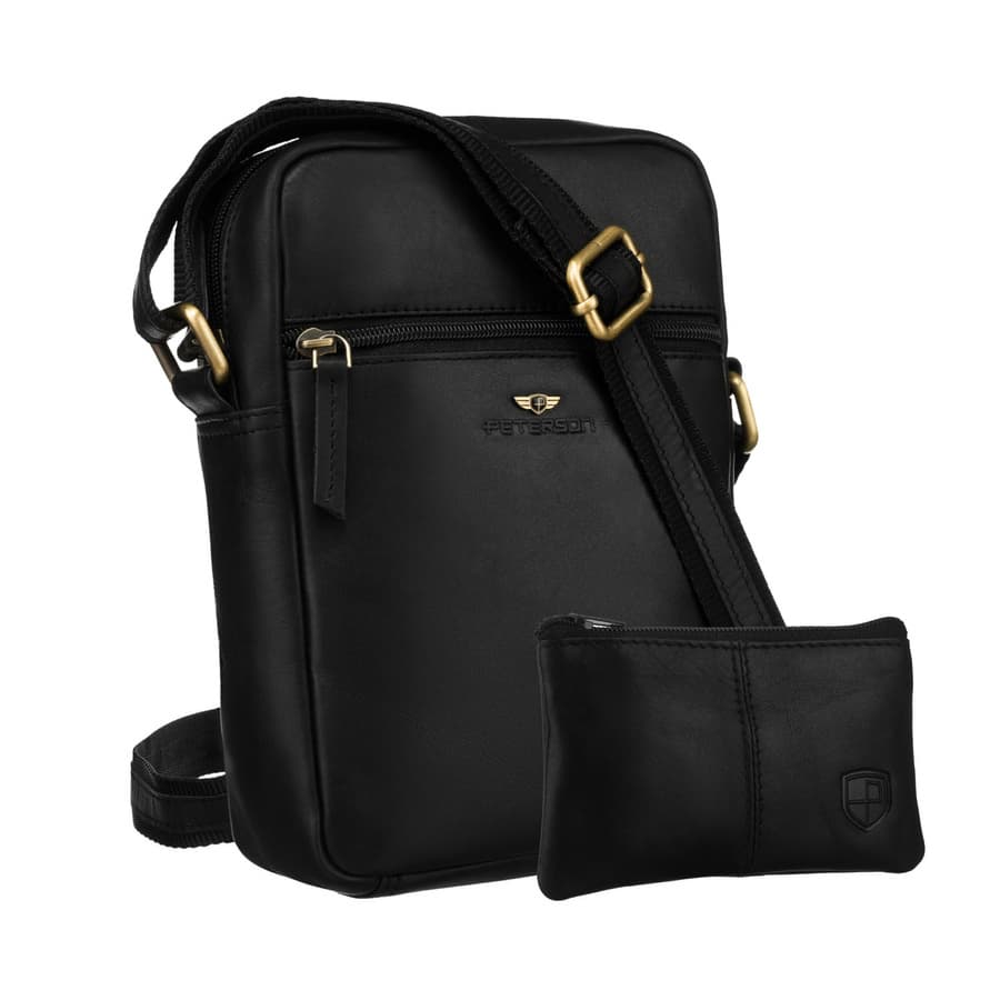 Pánska kožená crossbody taška v čiernej farbe s púzdrom na kľúče - Peterson 1