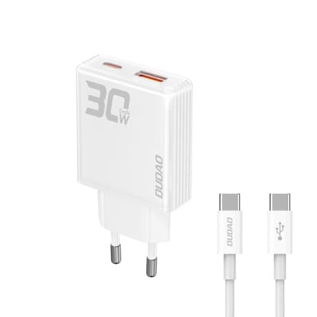 Dudao A30EUT GaN sieťová nabíjačka USB / USB-C 30W + kábel USB-C, biela 1