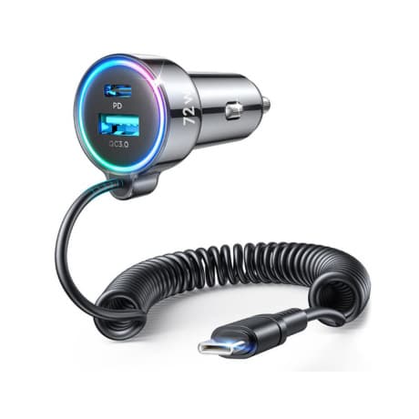 Joyroom 3in1 autonabíjačka USB / USB-C 72W + vstavaný kábel USB-C, čierna (JR-CL07) 1
