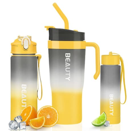 Livefy 3in1 Set fľašky na vodu a pohár Sunrise, ombre 1