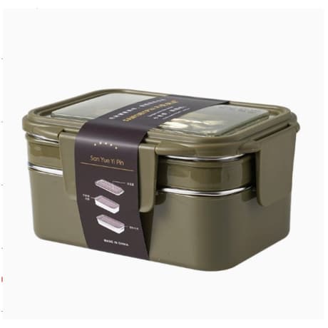 Livefy obedový box s príborom Double Lunch 1.2l, tmavozelený 1