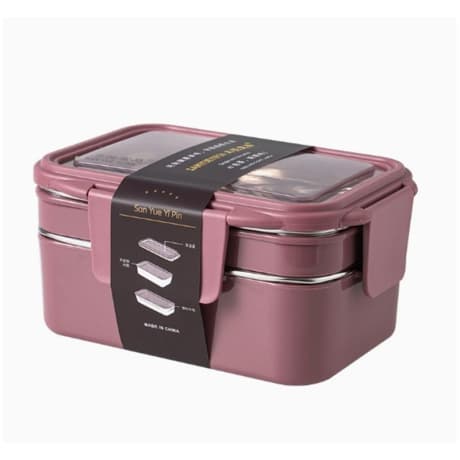 Livefy obedový box s príborom Double Lunch 1.2l, ružový 1
