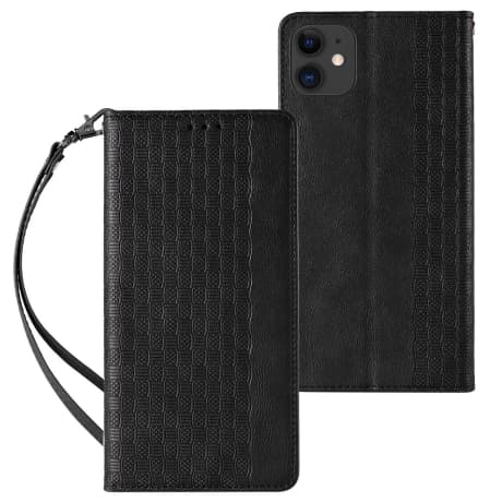 MG Magnet Strap knižkové kožené puzdro na iPhone 12, čierne 1
