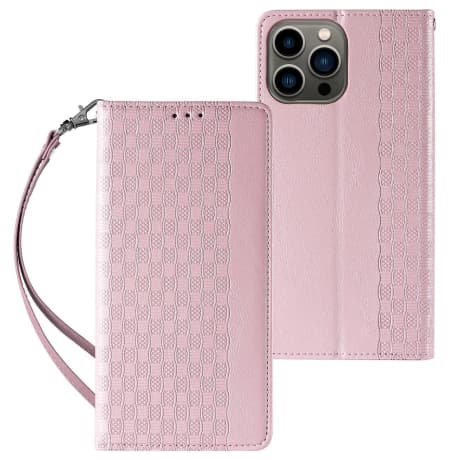 MG Magnet Strap knižkové kožené puzdro na iPhone 12 Pro Max, ružové 1