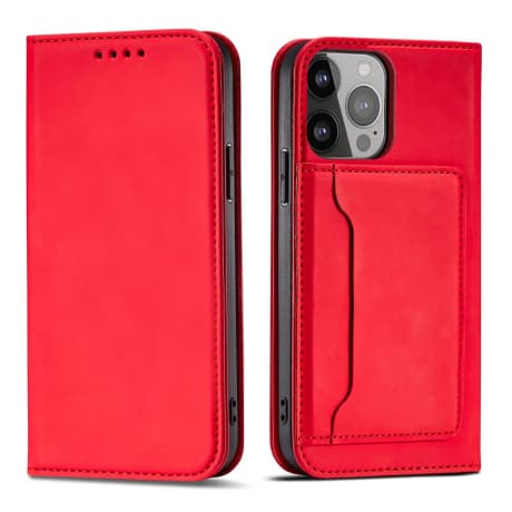 MG Magnet Card knižkové kožené puzdro na iPhone 13 Pro Max, červené 1
