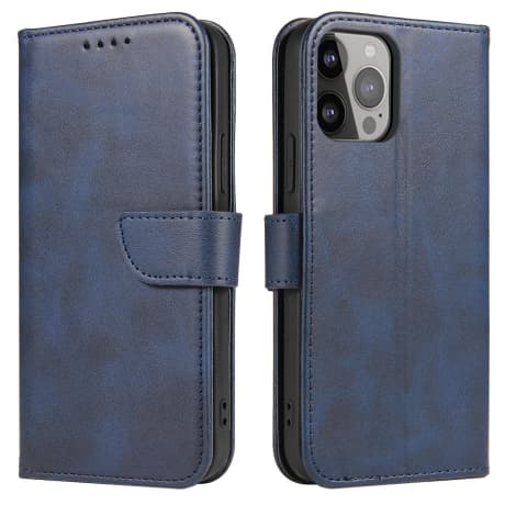 MG Magnet knižkové kožené puzdro na iPhone 14 Pro Max, modré