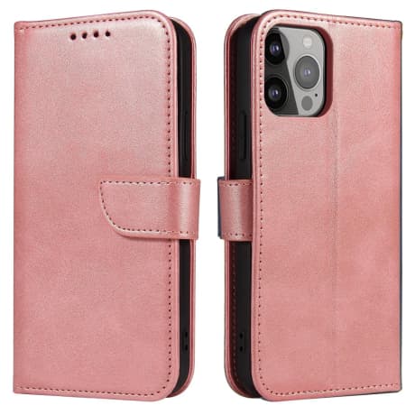 MG Magnet knižkové kožené puzdro na iPhone 14 Pro Max, ružové 1