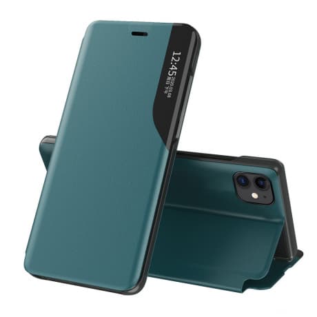 MG Eco Leather View knižkové puzdro na iPhone 13 Pro Max, zelené 1