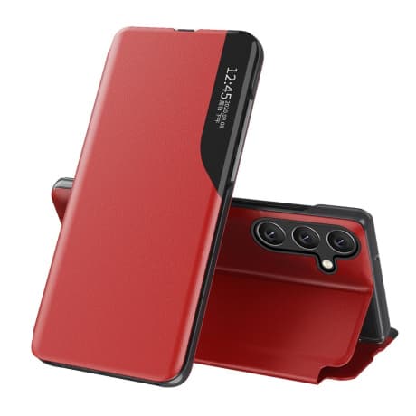 MG Eco Leather View knižkové puzdro na Samsung Galaxy S25, červené 1