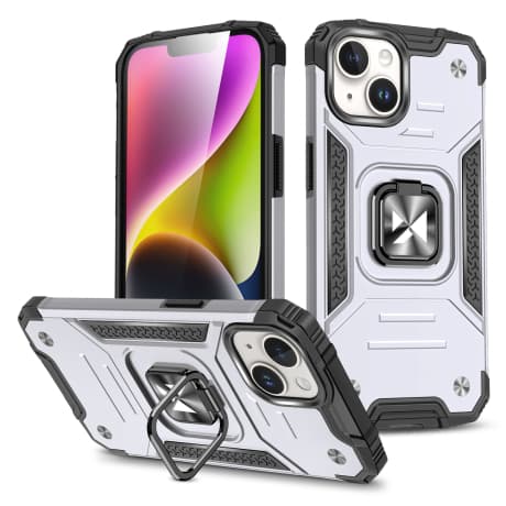 MG Ring Armor kryt na iPhone 15, strieborný 1