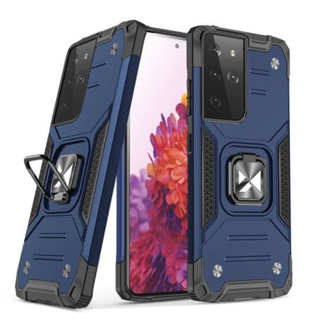MG Ring Armor plastový kryt na Samsung Galaxy S22 Ultra, modrý 1