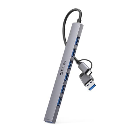 Orico YSA2-U3 HUB adaptér USB / USB-C - USB 3.0 / 6x USB 2.0, šedý