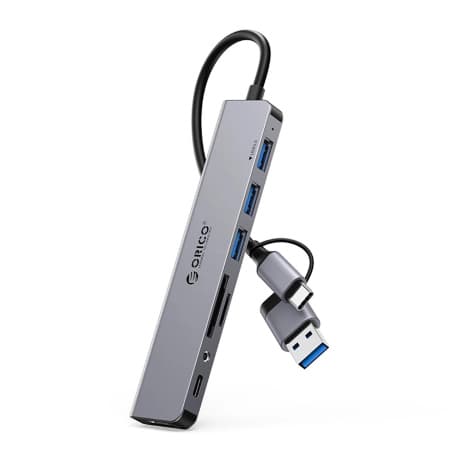 Orico YSA8-U3 HUB adaptér USB / USB-C - 3x USB 2.0 / USB 3.0 / USB-C / 3.5mm jack / 2x TF SD, šedý 1