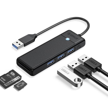 Orico PAPW3AT-U3 HUB adaptér USB - 3x USB 3.0 / čítačka SD kariet 1m, čierny 1
