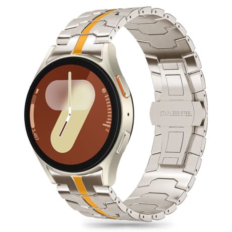 Tech-Protect Stainless Line remienok na Samsung Galaxy Watch 4 / 5 / 5 Pro / 6 / 7 / FE, titanium/orange 1