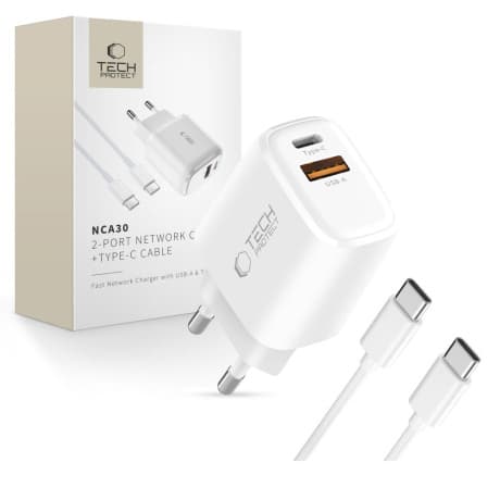 Tech-Protect NCA30 sieťová nabíjačka 30W PD QC + kábel USB-C, biela 1