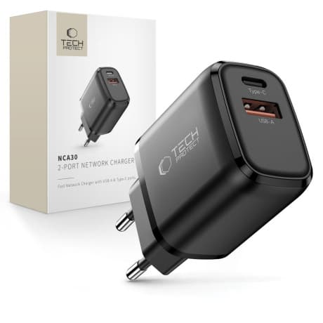 Tech-Protect NCA30 sieťová nabíjačka 30W PD QC, čierna