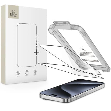 Tech-Protect Quick Set 2x ochranné sklo na iPhone 15 Pro Max, čierne 1