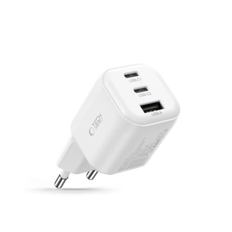 Tech-Protect NCA100W GaN sieťová nabíjačka USB / 2x USB-C PD 3.2 100W / QC3.0, biela 1