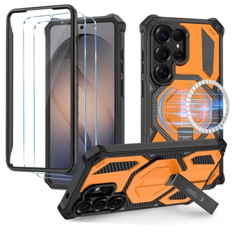 Tech-Protect MagBlast MagSafe kryt + 2x ochranné sklo na Samsung Galaxy S26 Ultra, čierny / oranžový