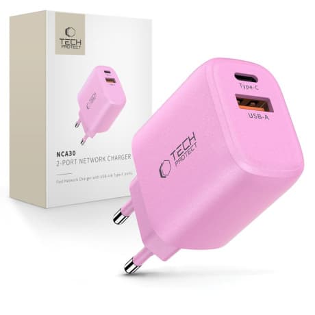 Tech-Protect NCA30 sieťová nabíjačka 30W PD QC, ružová 1